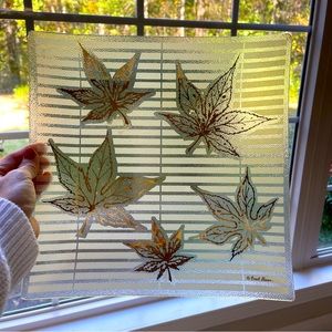 Vintage mid century Fred Press Gold Leaf Glass serving Plate dish 11.5” square